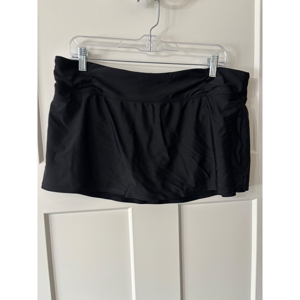Athleta Womens Black Swim Skirt‎ Ruched Waistband Solid Swimsuit Bottoms XL